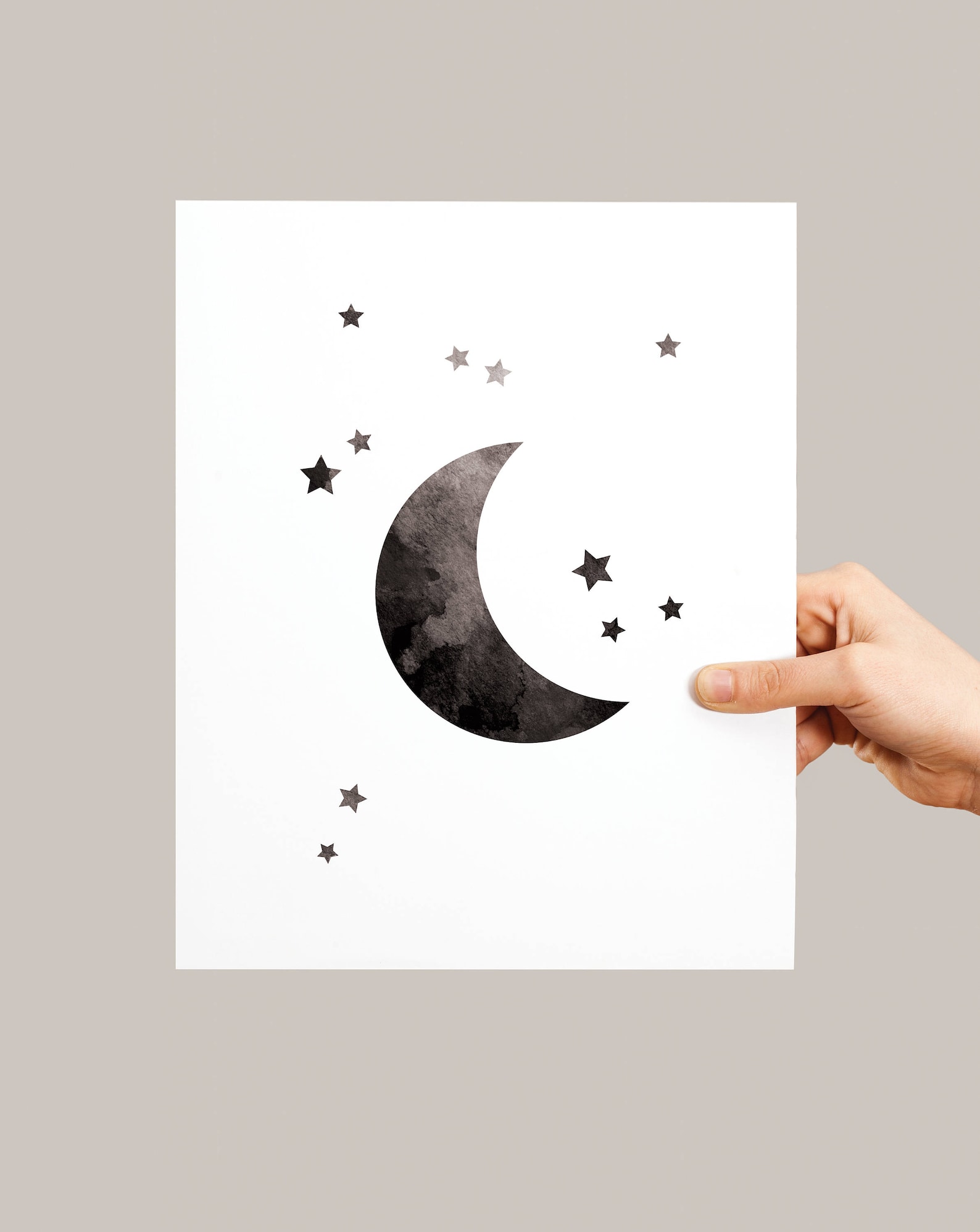 Moon and Stars Ink Texture Print Black and White PRINTABLE - Etsy