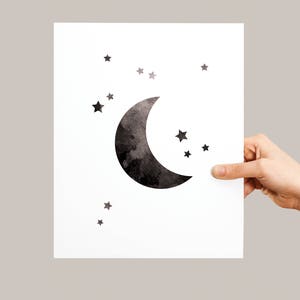 Moon and Stars Ink Texture Print, Black and White PRINTABLE Nursery Art ...