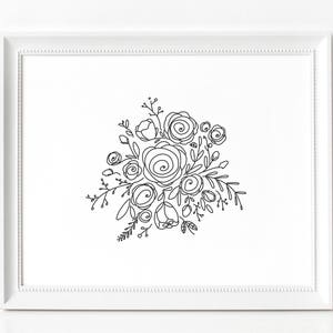 Modern Flowers, Black and White PRINTABLE Nursery Art, Line Drawing Art, Instant Download Print, Black & White, Minimal Art, Modern Art