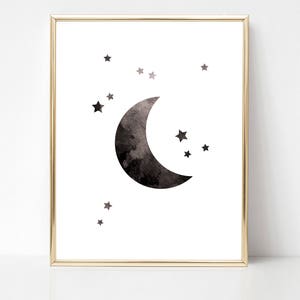 Moon and Stars Ink Texture Print, Black and White PRINTABLE Nursery Art ...