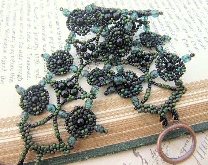 Spanish Lace Beadwoven Cuff in Gothic Green Etsy