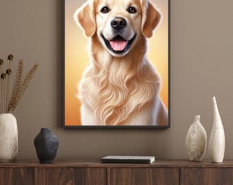 Indywidualny portret psa | Portret zwierzaka ze zdjęcia | Spersonalizowana sztuka golden retrievera | Cyfrowe dzieło sztuki przedstawiające zwierzęta | Indywidualny prezent dla zwierzaka | Dekoracje dla miłośników psów