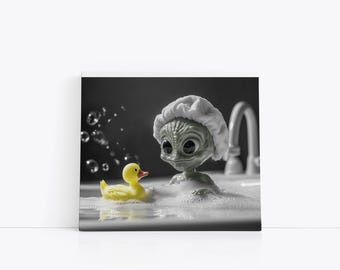 Alien Bath Time Bliss - Cute Sci-Fi Art Print, Bathroom Alien Digital Print, Bathroom Wall Art, Funny Bathroom Décor, Alien Digital Print