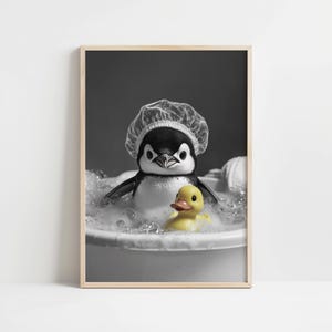Bathroom Animal Digital Print, Bathroom Wall Art, Funny Bathroom Décor, Animal Bathtub Print, Bathrobe Animal, Penguin Bathroom Art