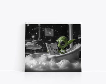 Blending In: Alien SPA Day, Bathroom Alien Digital Print, Bathroom Wall Art, Funny Bathroom Décor, Surreal Sci-Fi Art Print, Alien Humour