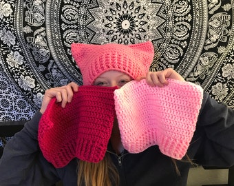 Pussyhat// Women's March Hat// Free Crochet Pattern// Three different pinks available// available now