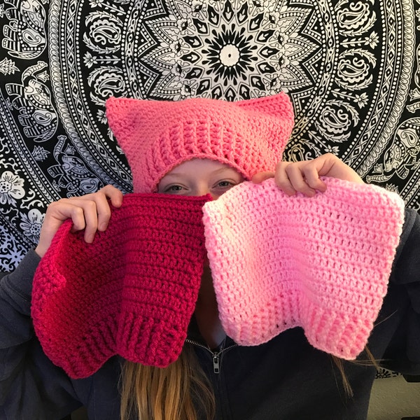 Pussyhat// Women's March Hat// Free Crochet Pattern// Three different pinks available// available now