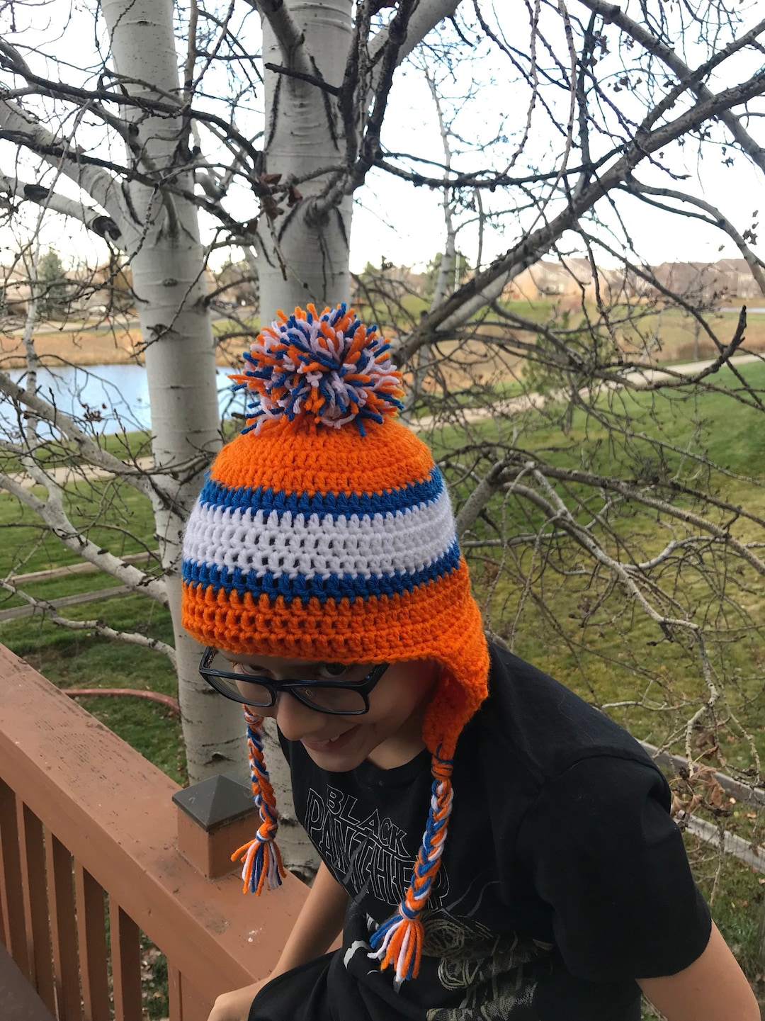 Denver Broncos Crochet Beanie With Earflaps & Pom Pom - Etsy