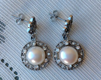 Freshwater Pearl & Grade AAA Cubic Zirconia Gemstones Stainless Steel Earrings, Tina Maries Jewelry