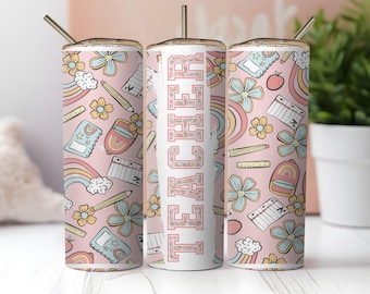 Teacher Tumbler Wrap PNG, 20 oz Tumbler Wrap Digital Download, Teacher Appreciation Gift, Skinny Tumbler Sublimation Design, Teacher SVG