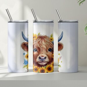 Highland Cow Digital Design for Sublimation, Sunflower Tumbler Wrap 20oz, Farmhouse Art Printable, Rustic Cow Lover Gift, Instant Download
