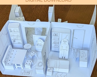 Printable Paper Dollhouse Bundle | 4 Rooms 3D PDF Furniture and Rooms | DIY Cut, Color and Build Craft for Kids | Instant Download
