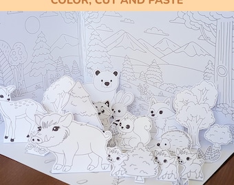 Waldtiere Diorama: Druckbare Papier Handwerk Aktivität, Waldtiere (PDF Download)