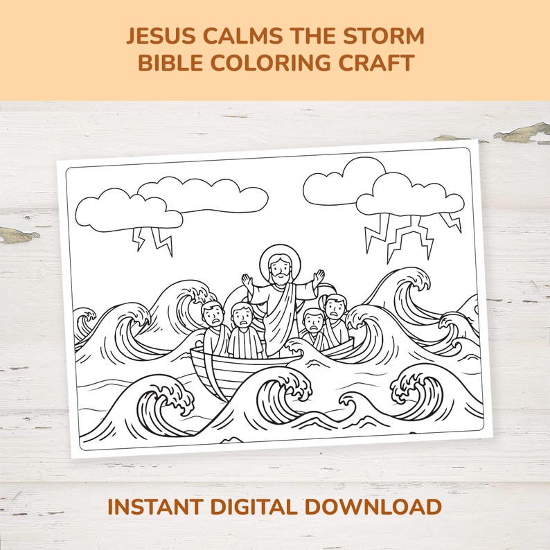 Jesus Calms the Storm Coloring Page for Kids | Bible Story Activity ...
