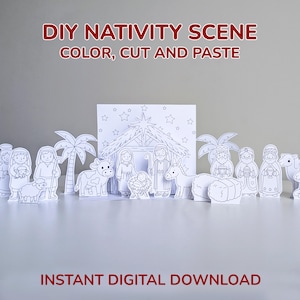 Printable Nativity Scene | Paper Dolls Cut Outs | Christmas Manger Craft Kit | DIY Religious Gift | Instant Download | A4 & US Letter size