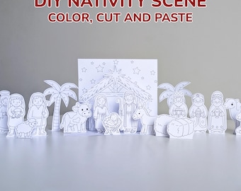 Printable Nativity Scene | Paper Dolls Cut Outs | Christmas Manger Craft Kit | DIY Religious Gift | Instant Download | A4 & US Letter size