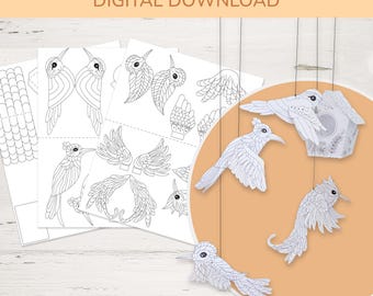Printable Paper Bird and Birdhouse Craft – DIY Color, Cut and Hang (Digital Download)