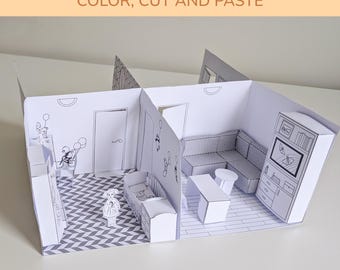 Printable Paper Dollhouse | 4-Room DIY Cut and Assemble Toy with Furniture | Kids Craft Activity for Preschool, Homeschool & Classroom Fun