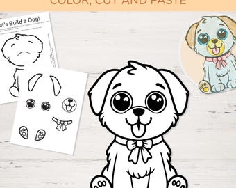 Druckbare Hund Handwerk | Malen, Ausschneiden und Einfügen für Kinder | DIY Papier Haustier Handwerk | Vorschul-Kunst-Projekt | Tier Bastelvorlage