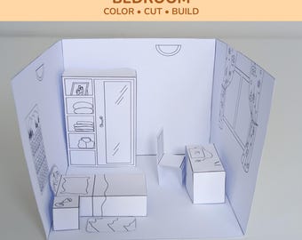 Printable Paper Dollhouse Bedroom | 3D Room PDF | Montessori Inspired Toy | DIY Cut & Build Dollhouse | Modular Dollhouse Series