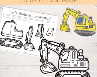Printable Excavator Craft – Cut, Color & Glue Construction Vehicle for Kids | A4, A5, US Letter | Preschool Construction Theme