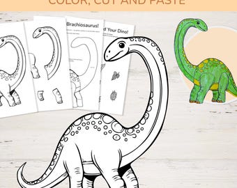 Printable Brachiosaurus Craft – Cut, Color & Glue Dinosaur Activity for Kids | A4, A5, US Letter | Preschool Dino Theme | Digital Download