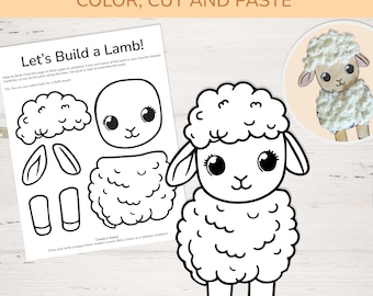 Sheep Craft Printable, Cut and Paste Farm Animal Activity for Kids, Paper Lamb Template Coloring Page, Preschool Classroom Project