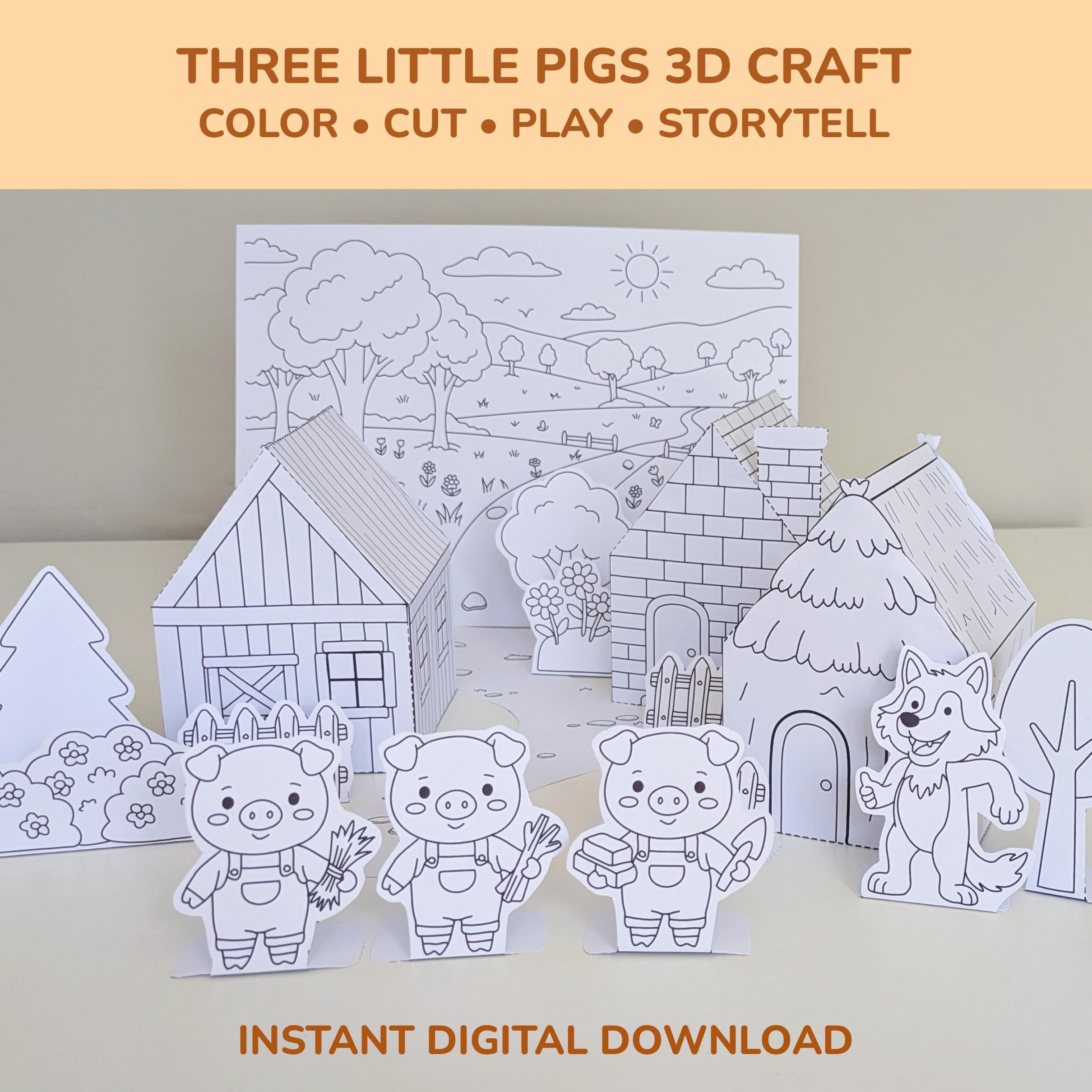 37 Adorable Pig Crafts for Kids On a Rainy Day 3 Three Little Pigs Craft Printable 3D Fairy Tale Diorama for Kids…