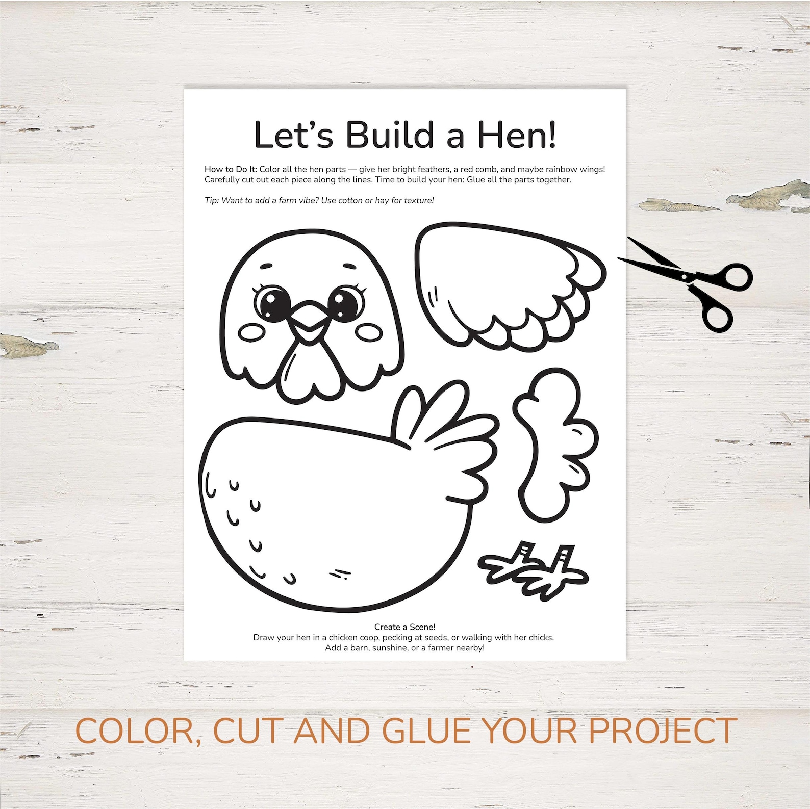 Hen Craft Printable, Cut and Paste Little Red Hen Activity for Kids ...