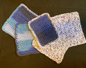 Ready to ship! Set of 4 cotton dishcloths and matching scrubbie sponge