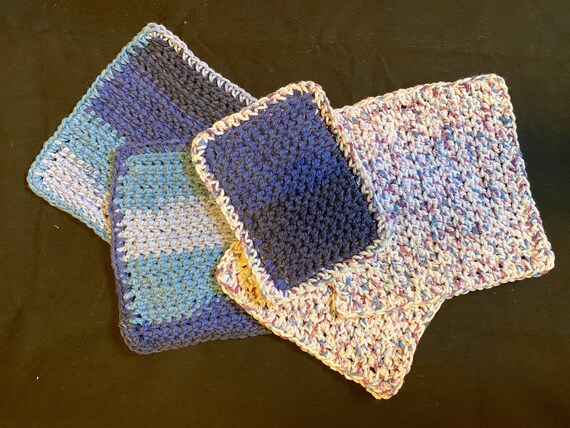 Ready to ship! Set of 4 cotton dishcloths and matching scrubbie sponge