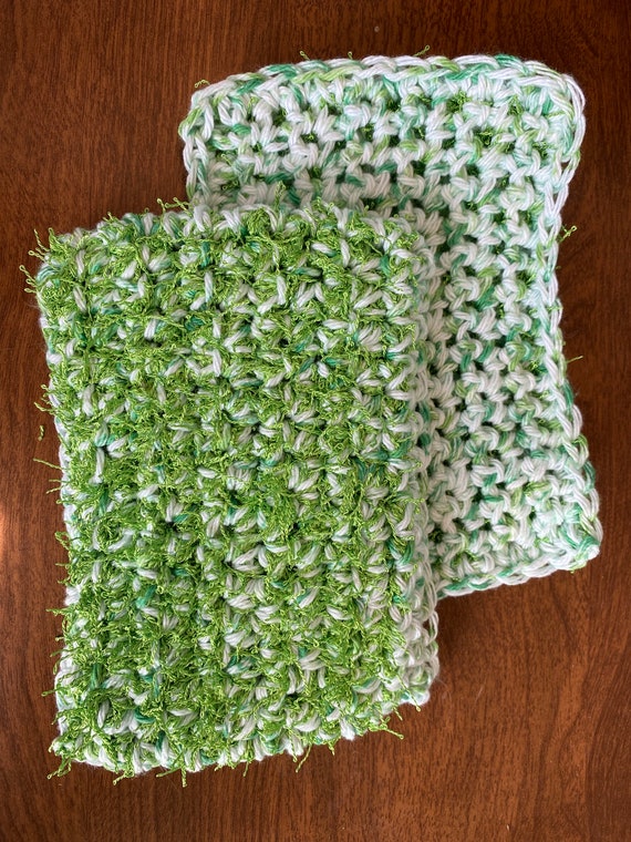 Set of two hand crocheted cotton sustainable double sided sponges