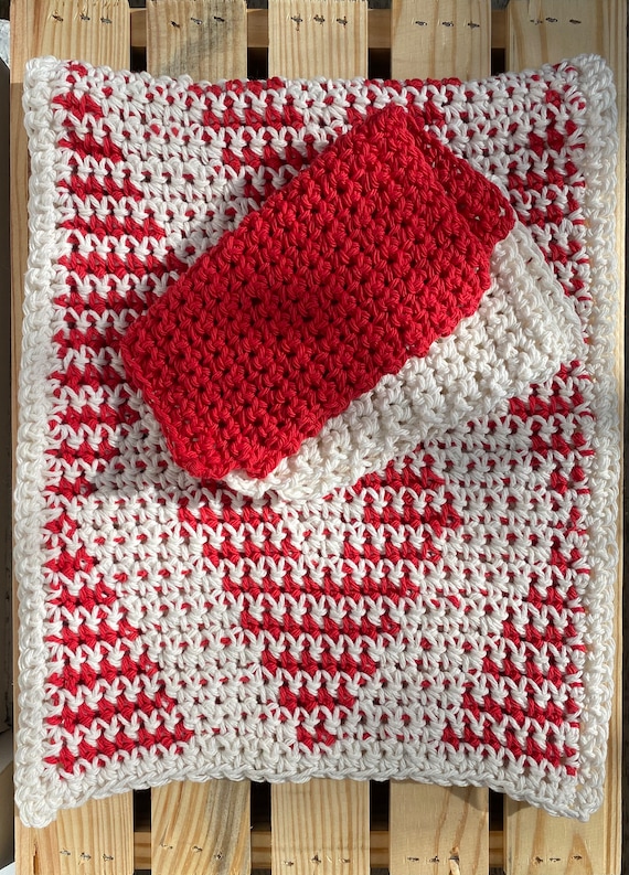 Hand towel and dishcloth set: hand crocheted 100% cotton