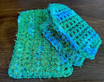 Set of two hand crocheted cotton sustainable double sided sponges