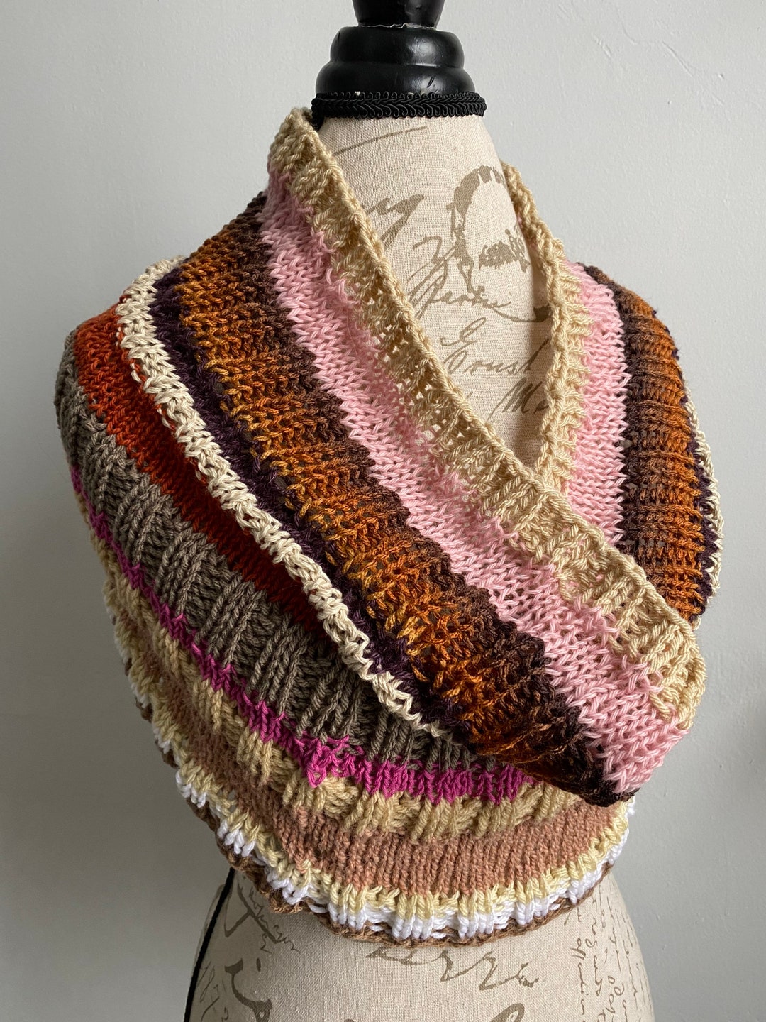 Desert Color Medley Mixed Media Hand Knit Infinity Scarf - Etsy