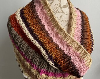 Desert color medley mixed media hand knit infinity scarf