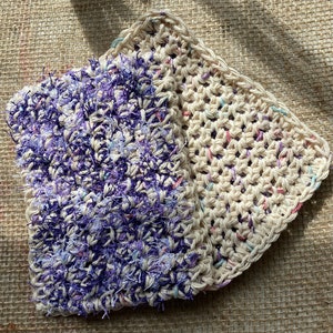 Set of two hand crocheted cotton sustainable double sided sponges image 1