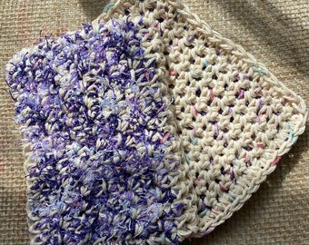 Set of two hand crocheted cotton sustainable double sided sponges