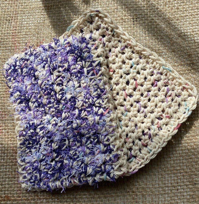 Set of two hand crocheted cotton sustainable double sided sponges image 1