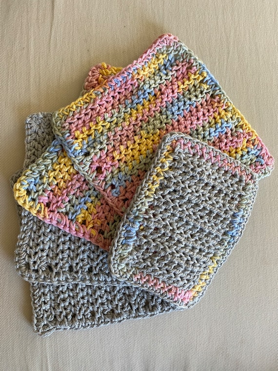 Ready to ship! Set of 4 cotton dishcloths and matching scrubbie sponge