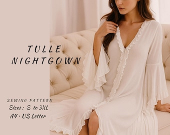 Patrón de costura para camisón de tul - Pijama largo de novia (Descarga PDF)