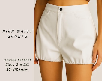 High Waist Shorts Sewing Pattern: Women's Elastic Hem (PDF Pattern, S-3XL, A4/Letter Sizes)