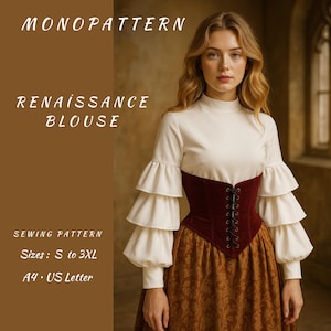 Ruffle Sleeve Renaissance Blouse Sewing Pattern (A4/Letter Printable PDF) - Sizes S-3XL