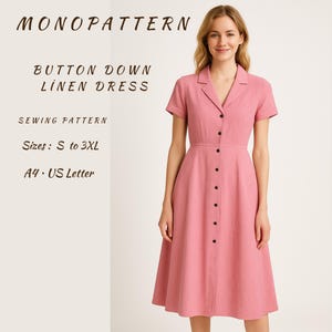 Buttondown Linen Summer Dress, V neck, Shirtdess, Aline Dress, Ladies Size S to 3XL