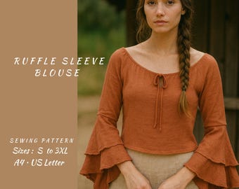 Flared Sleeve Peasant Top Sewing Pattern: Cottagecore Festival Blouse (A4/Letter Printable PDF)