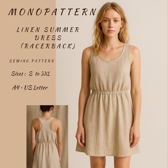 Linen Summer Dress Sewing Pattern: Sleeveless Racerback, Elastic Waist (PDF  Download, A4/US Letter) - Etsy