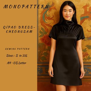 Cheongsam Mini Dress Sewing Pattern: Yoke Neck Qipao (PDF Pattern, S-3XL)