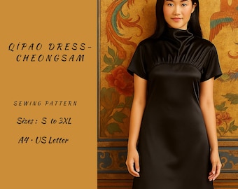Cheongsam Mini Dress Sewing Pattern: Yoke Neck Qipao (PDF Pattern, S-3XL)