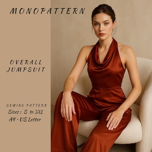 Plus Size Halter Jumpsuit Sewing Pattern (PDF Download, S-3XL, A4/Letter Sizes