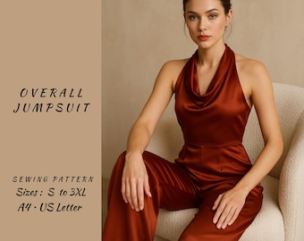 Plus Size Halter Jumpsuit Sewing Pattern (PDF Download, S-3XL, A4/Letter Sizes